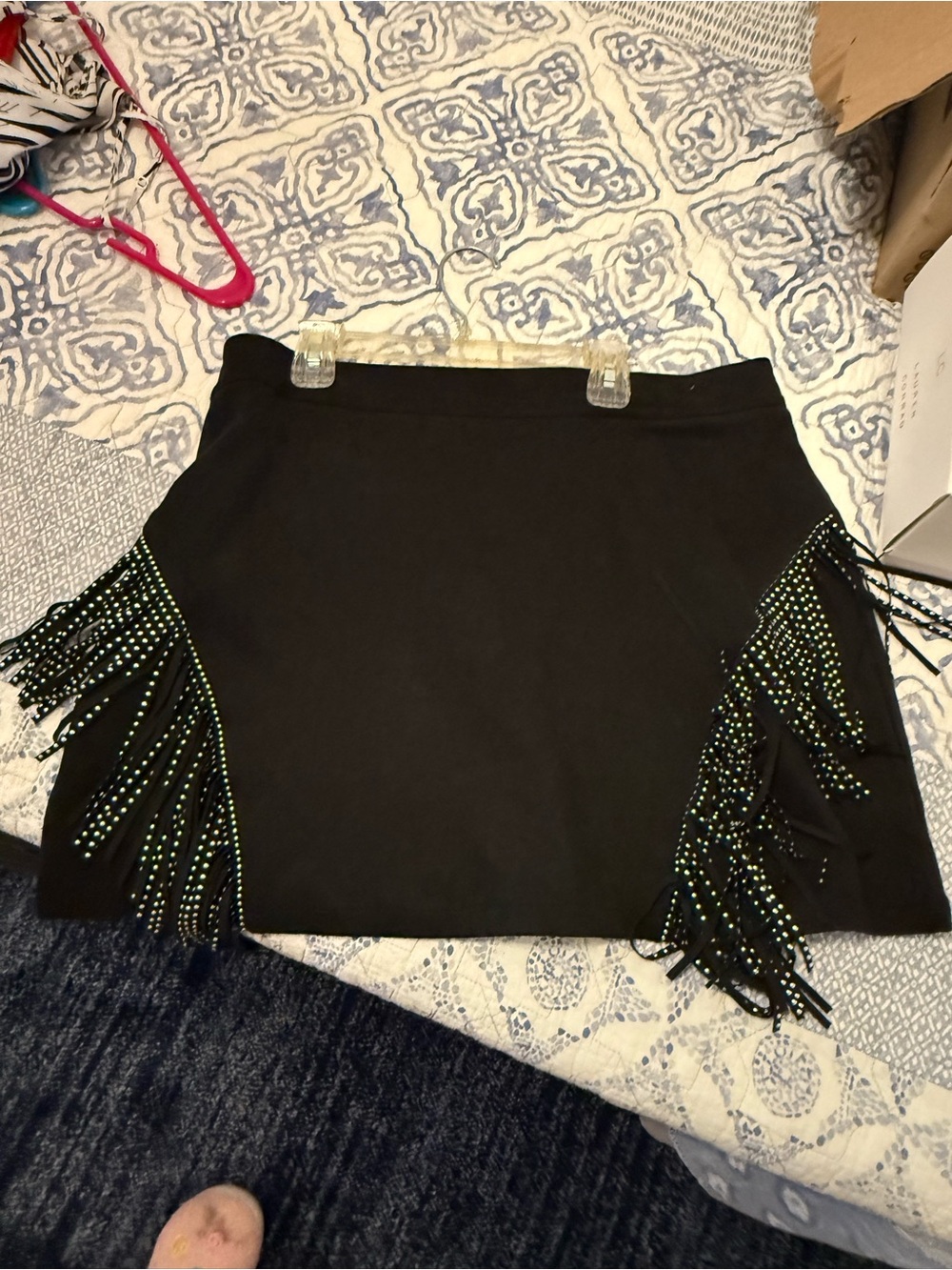 Black Women’s Fringe Mini Skirt with studded Fringe Accent
